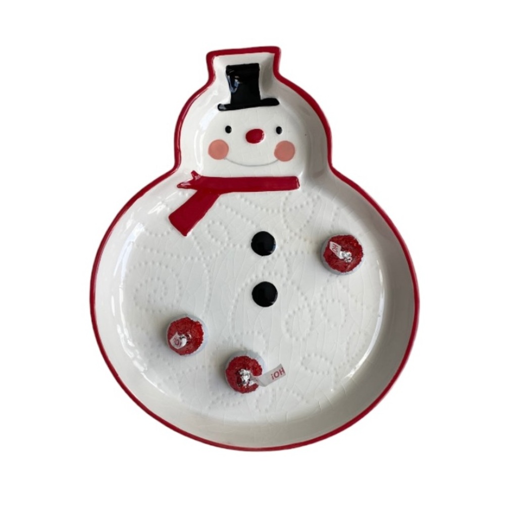 Hallmark Ceramic Snowman Christmas Candy Dish / Serving Dish